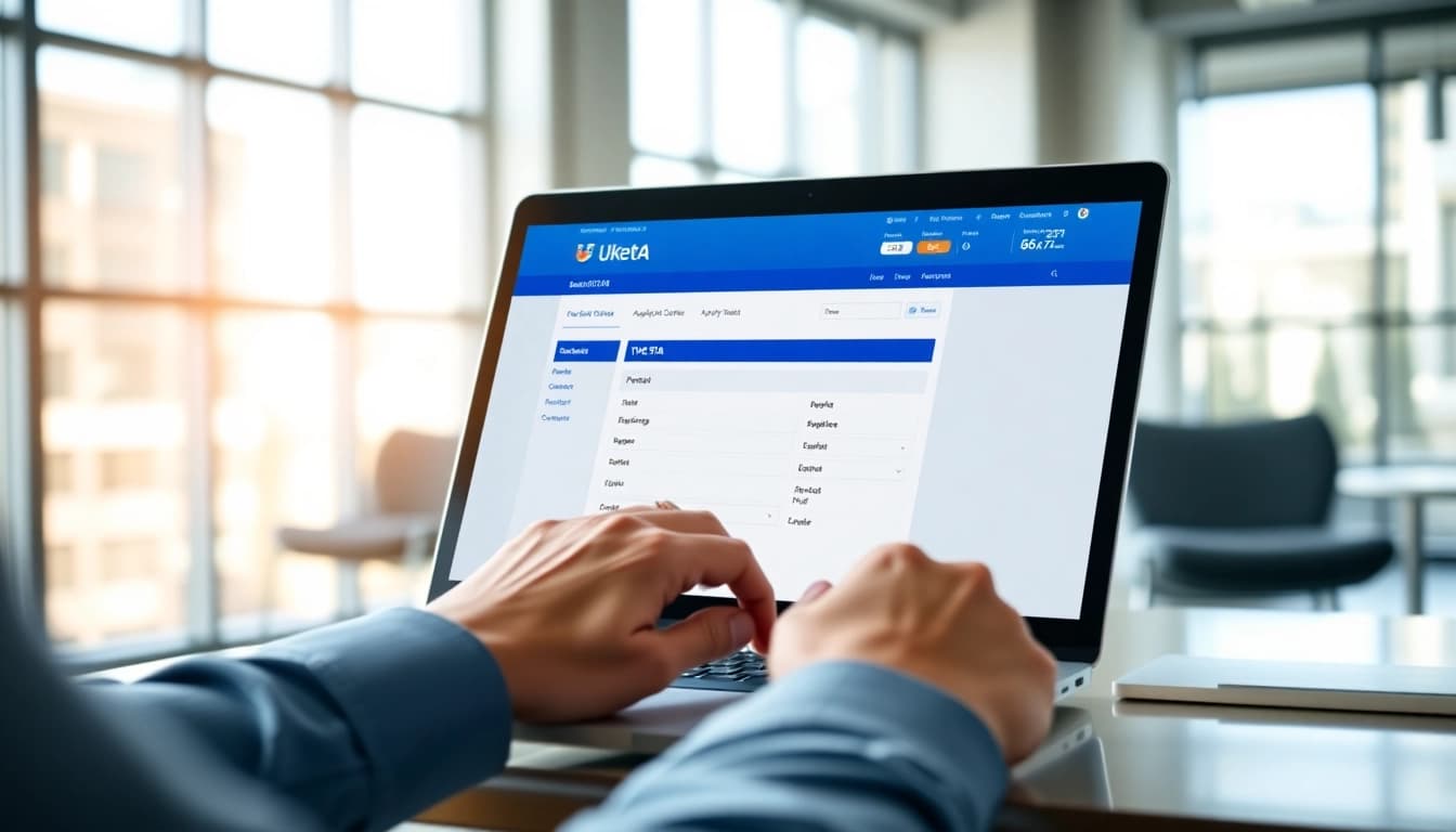 Engage with the uk eta online application on a modern laptop in a bright office.