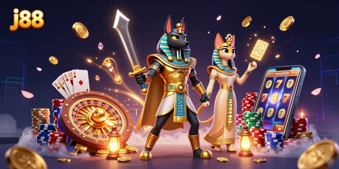 Experience the excitement of j88 casino with a vibrant 3D scene showcasing dynamic game elements.