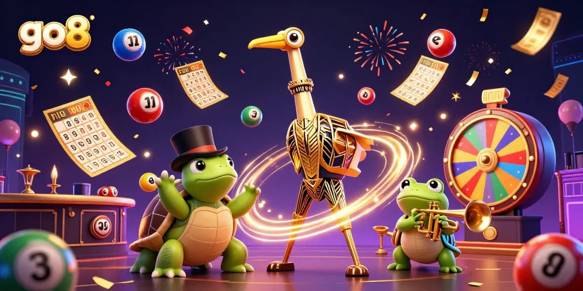 Experience exciting gaming at go8 with colorful lottery elements and festive atmosphere!