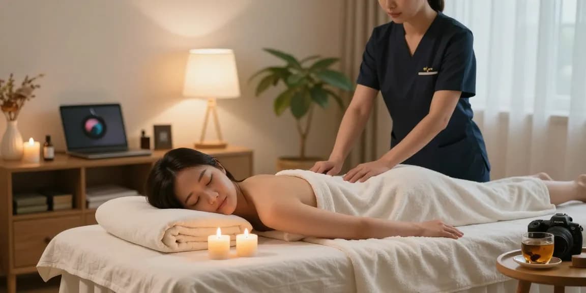 Experience a calming 역삼동출장마사지 in a cozy wellness home setup with soothing ambient lighting and relaxing decor.