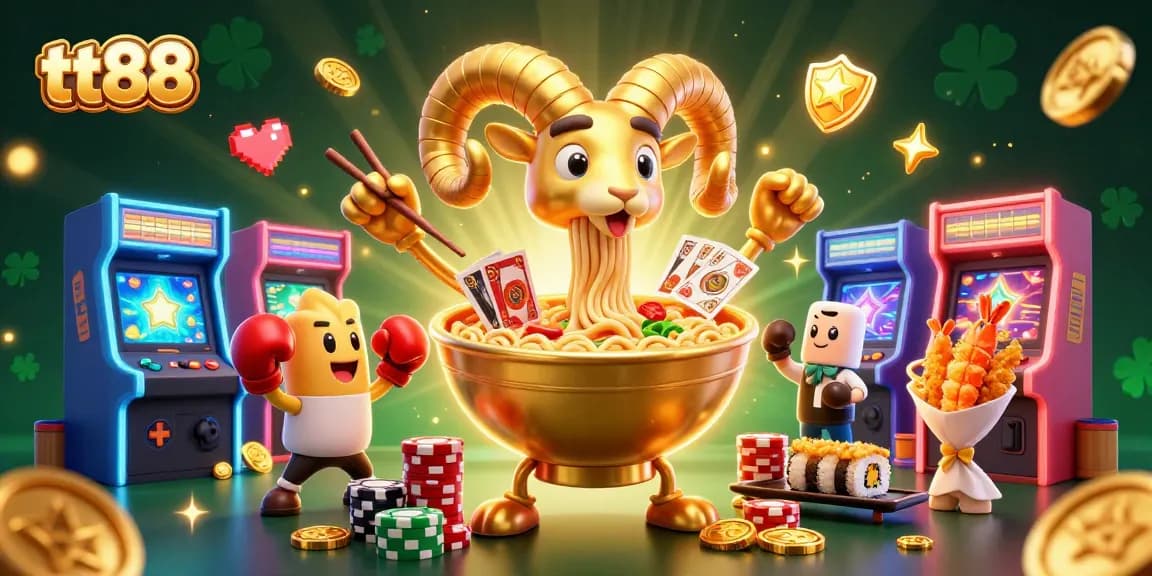 Engage in thrilling gaming action at tt88's vibrant 3D casino illustration featuring animated characters and sparkling elements.