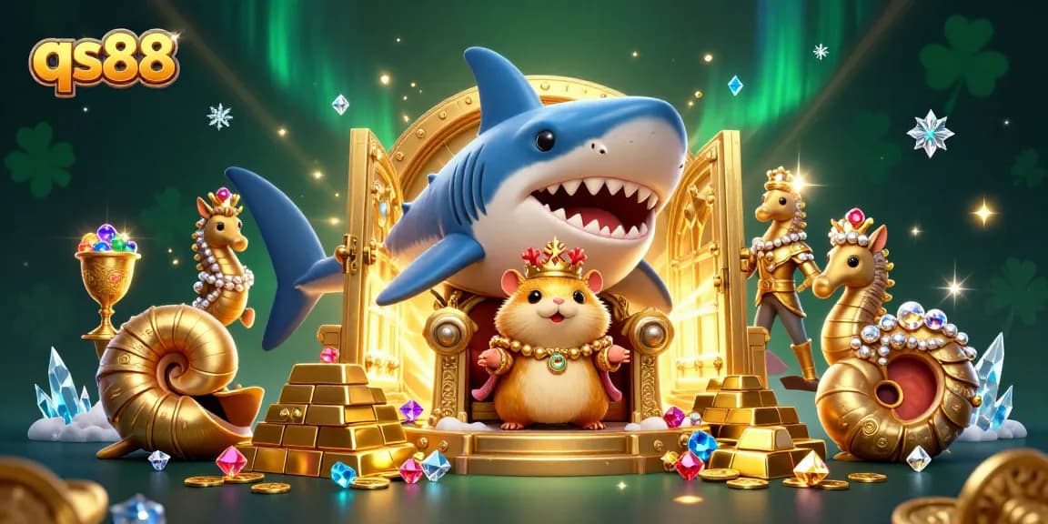 Experience the excitement of qs88 with this stunning illustration of a golden hamster king amidst treasures.