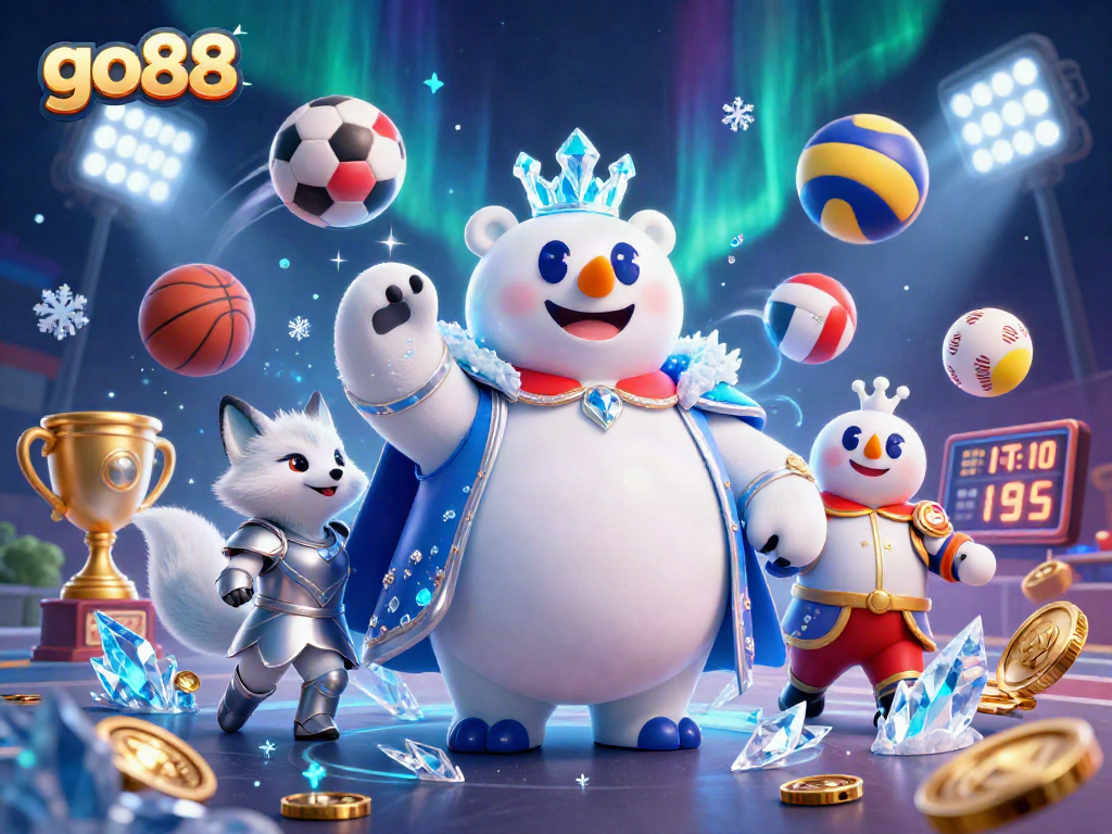 Engage with go88's thrilling casino action featuring a regal polar bear and snow fox.
