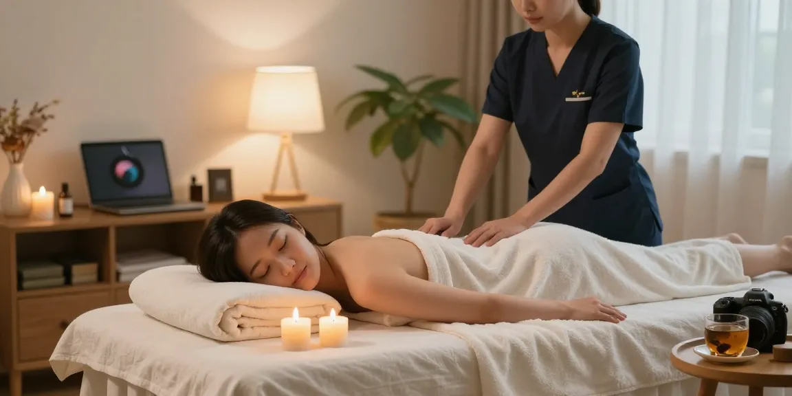 Experience a calming 역삼동출장마사지 in a cozy wellness home setup with soothing ambient lighting and relaxing decor.