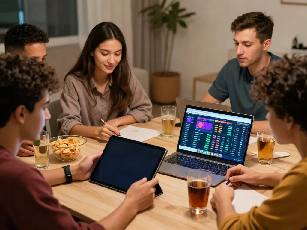 Diverse friends using tablets and smartphones, focusing on Trang chủ zbet website for sports betting.