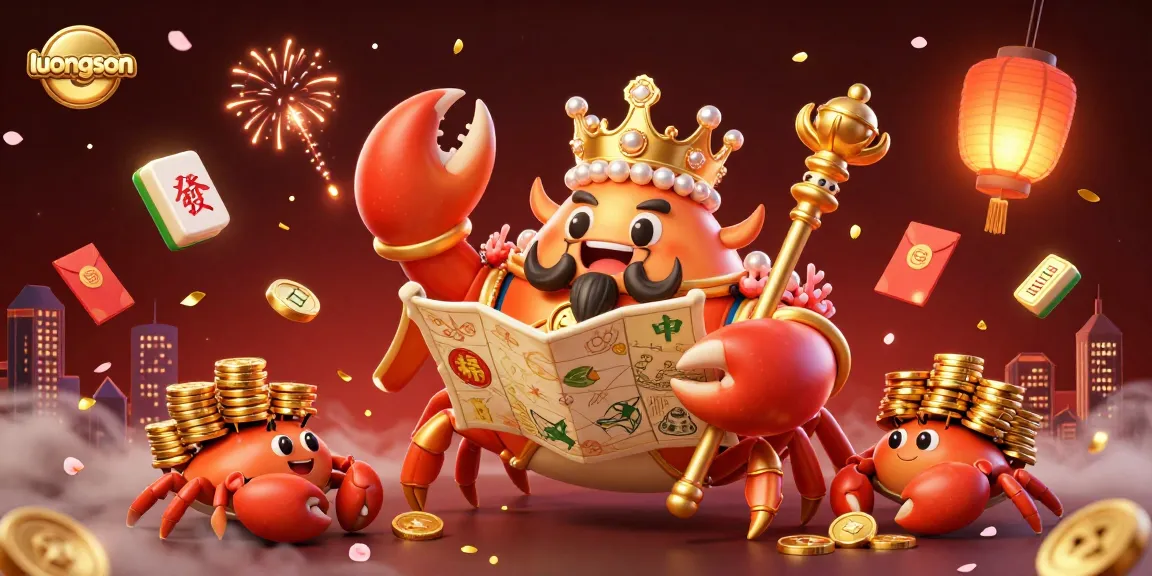 Experience vivid gaming action with luongson, featuring a golden crab emperor amidst dynamic casino elements.