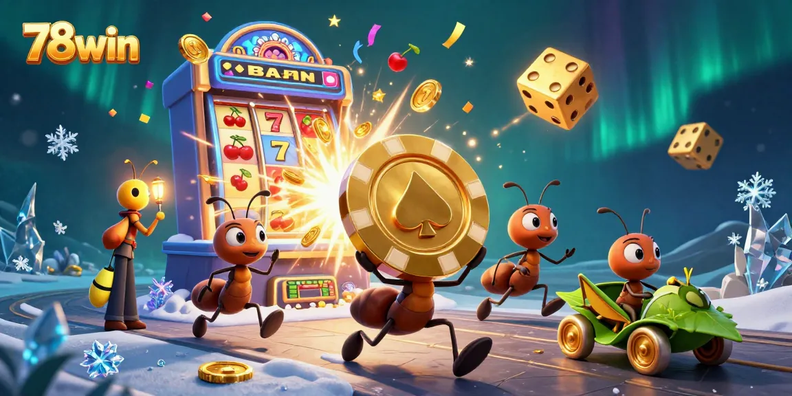 Explore vibrant casino action with 78win's dynamic heist scene featuring playful ants and fun symbols.