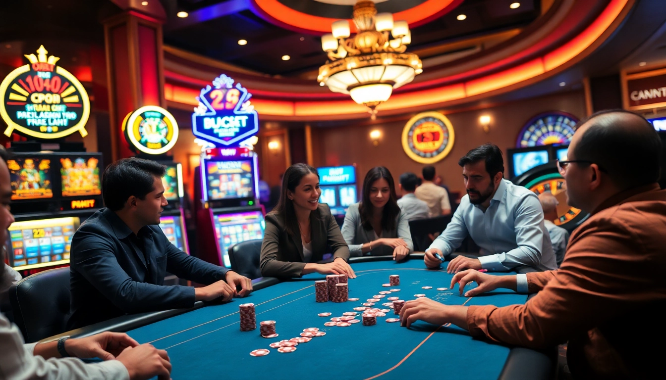 Experience thrilling gameplay at a lively casino table with fe bet actions, players enjoying cards and chips.
