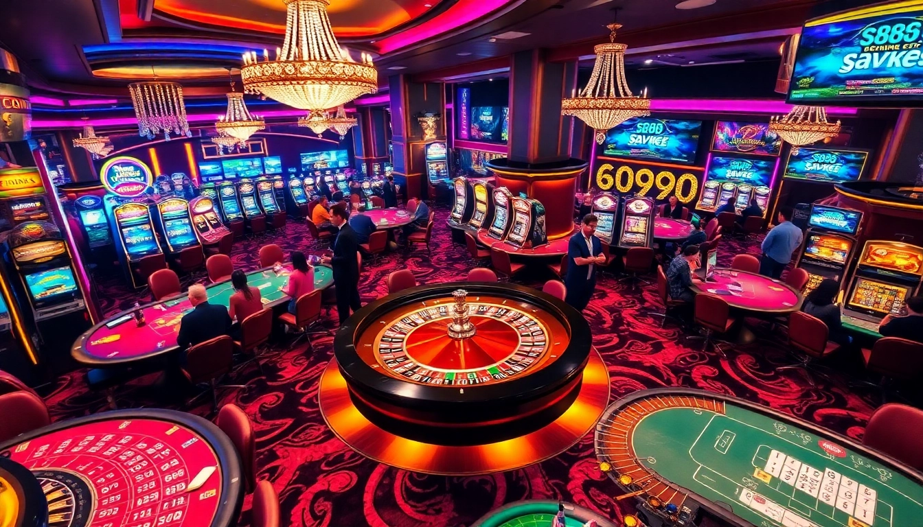 Exciting casino experience with players at tables and s8889.in,.net gaming promotions in the background.