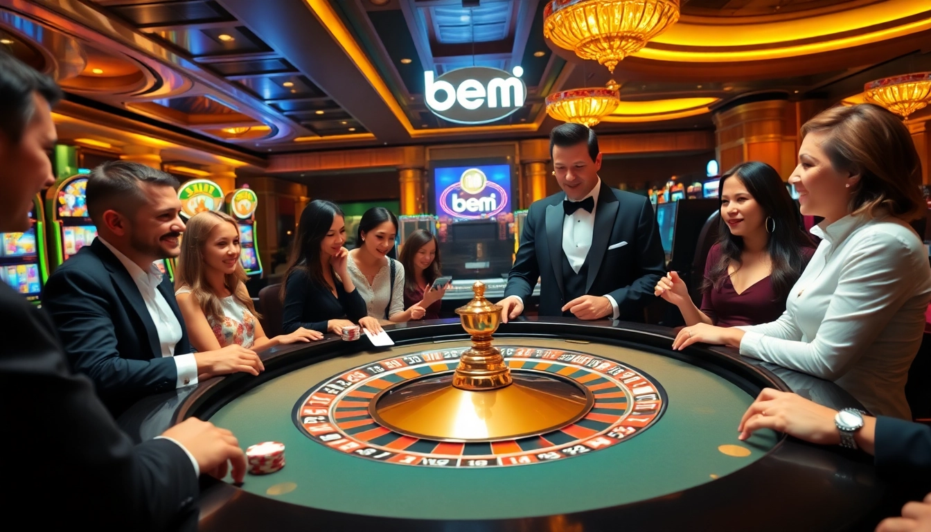 Players celebrating a winning spin at a luxurious casino table in a scene themed around bem 91.