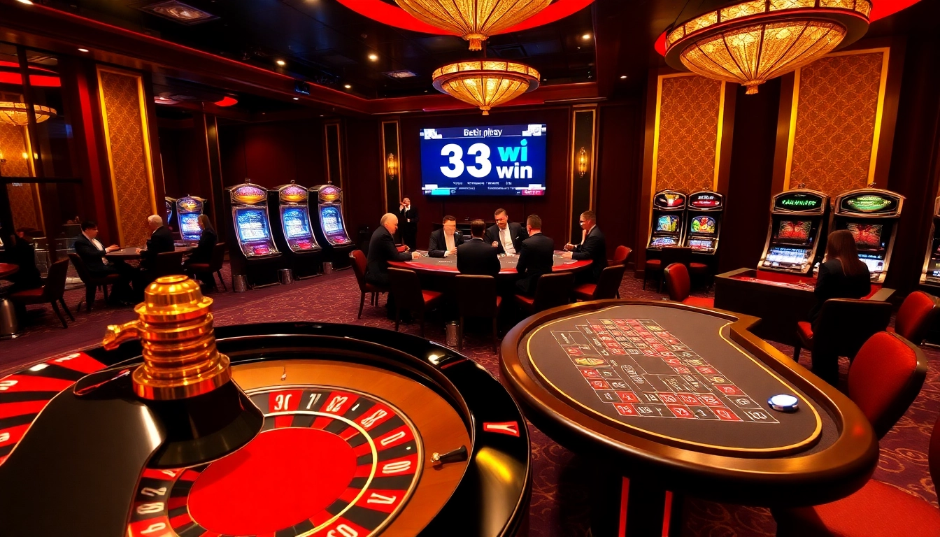Players enjoying a thrilling game of roulette at 33win casino, surrounded by vibrant gambling atmosphere.