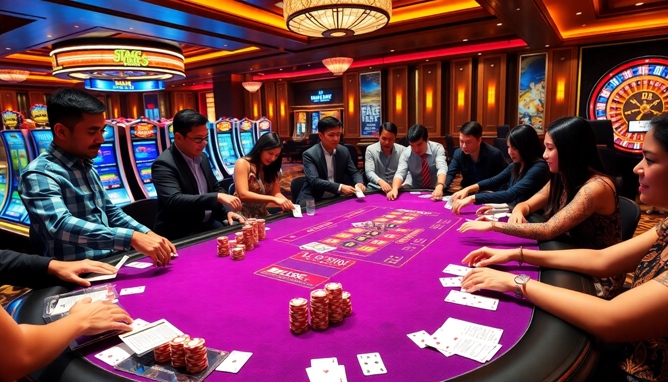 Experience the excitement of lô đề uy tín at a luxurious casino gaming table filled with vibrant colors and eager players.