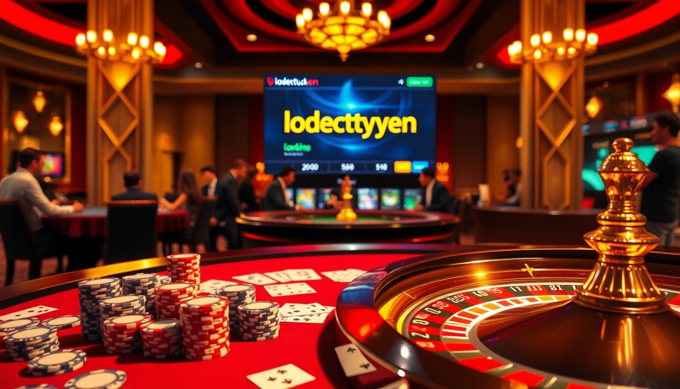Experience the thrilling excitement of lodetructuyen with poker chips and roulette at a luxury casino.