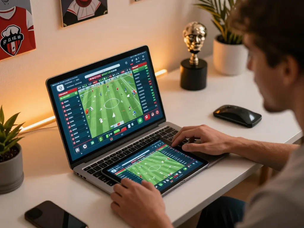 Engage in live sports betting at https://rr88.gratis/ with a sleek laptop interface showing real-time odds and scores.