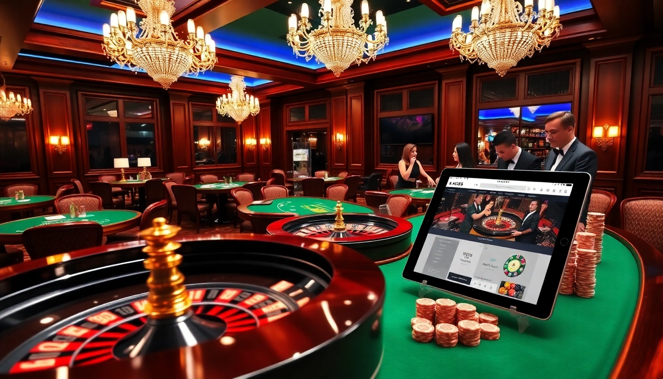 Players enjoying a thrilling roulette game at KK55 casino, surrounded by luxurious decor.