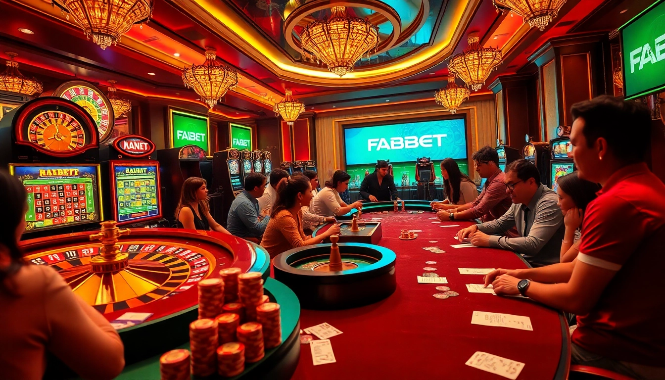 Experience excitement at FABET's casino with vibrant tables and enthusiastic players.