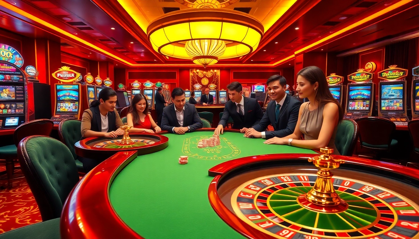 Engaged players at a poker table with XX88 branding, showcasing a lively casino atmosphere.