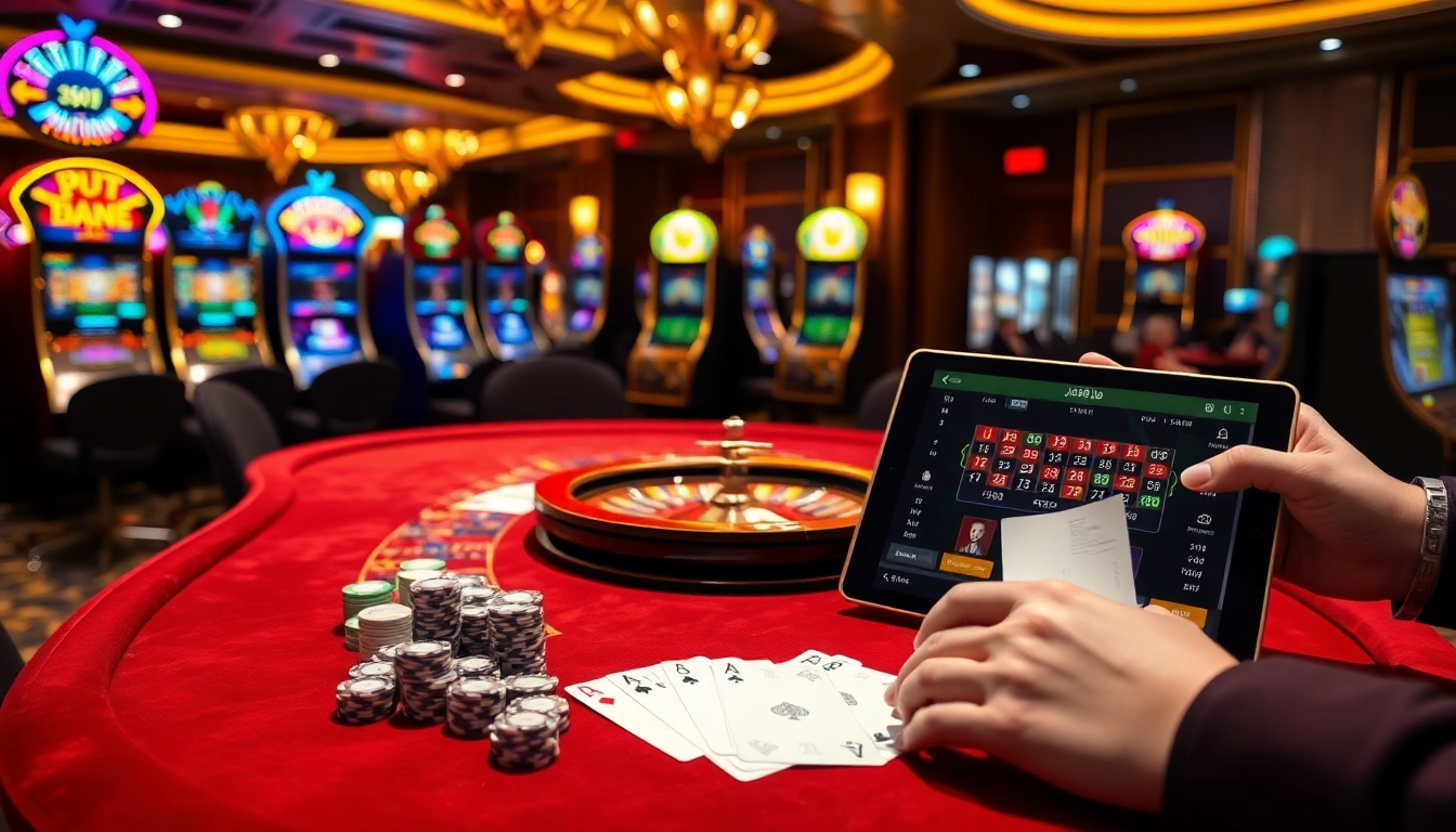 A player engaging in betting action at https://j88jo.net/ with vibrant casino elements in the background.