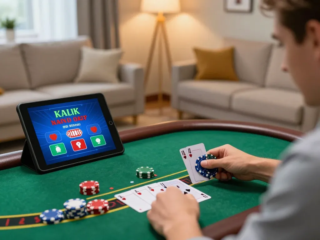 Player enjoying oxbet online blackjack on tablet in cozy living room environment.