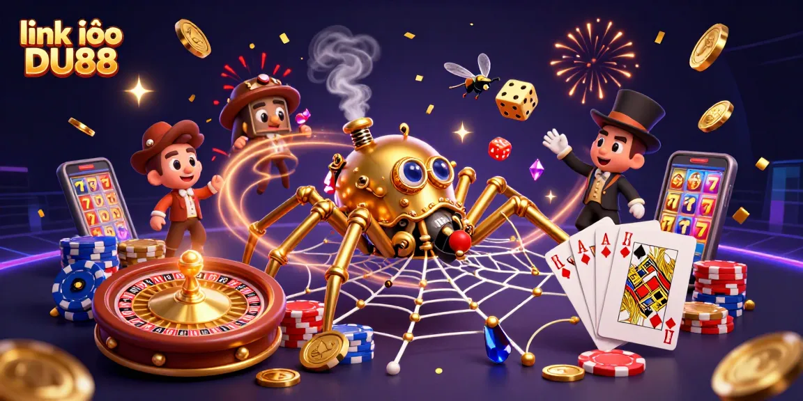 Experience excitement with the link vào DU88, featuring a vibrant 3D casino scene filled with animated characters and game elements.