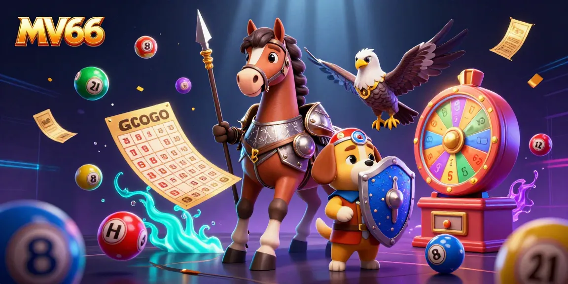 Experience the thrilling excitement of MV66 with dynamic lottery elements and 3D characters in a vibrant casino setting.