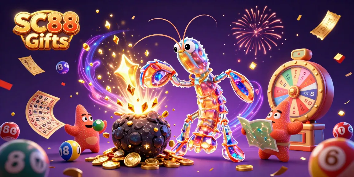 Engage with SC88 Gifts in an explosive casino illustration featuring dynamic lottery elements.