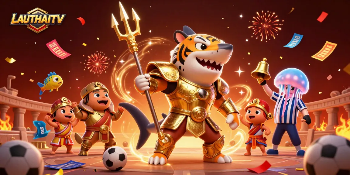 Experience thrilling sports betting action with LAUTHAITV as a fierce shark in gladiator armor leads the show.
