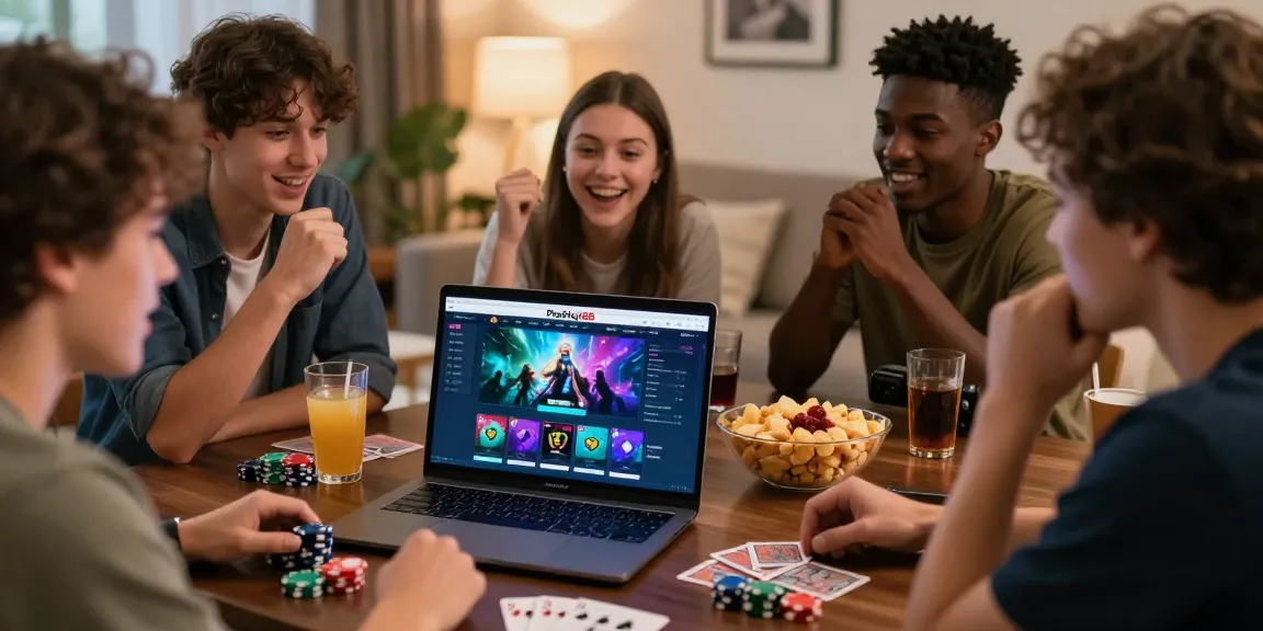 Friends enjoying a lively online gaming session at https://proplay88.uk.com/ with snacks and excitement in a cozy living room.