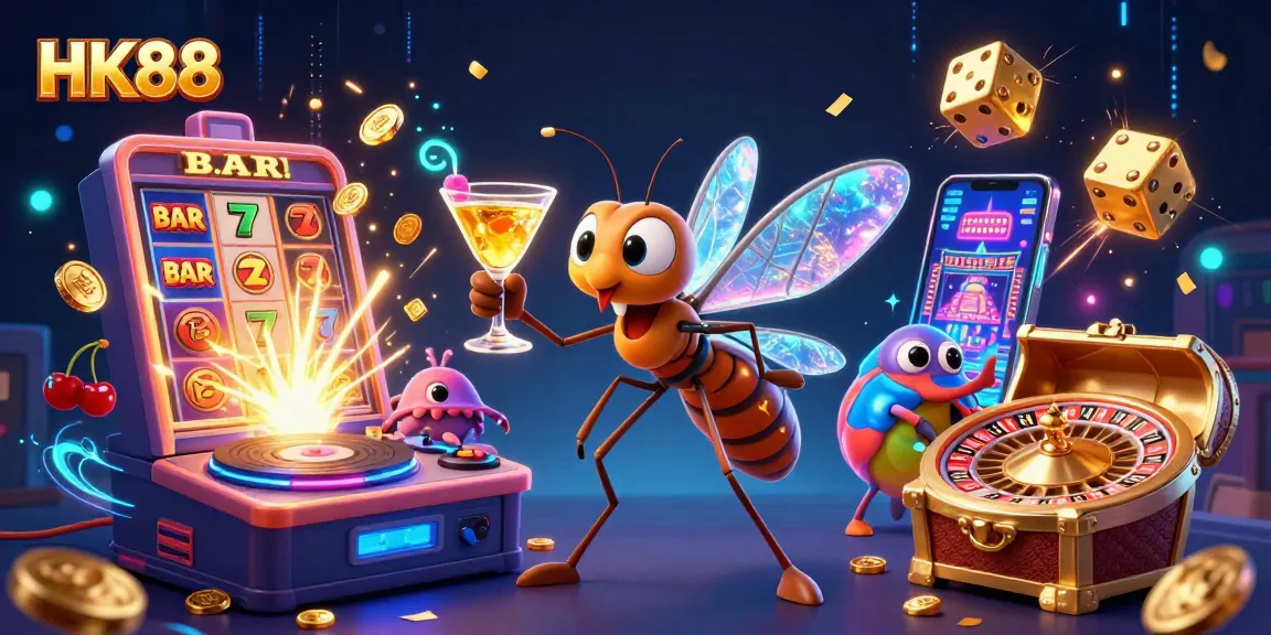 Experience winning at HK88 with a bustling casino scene featuring unique 3D characters and vibrant game elements.
