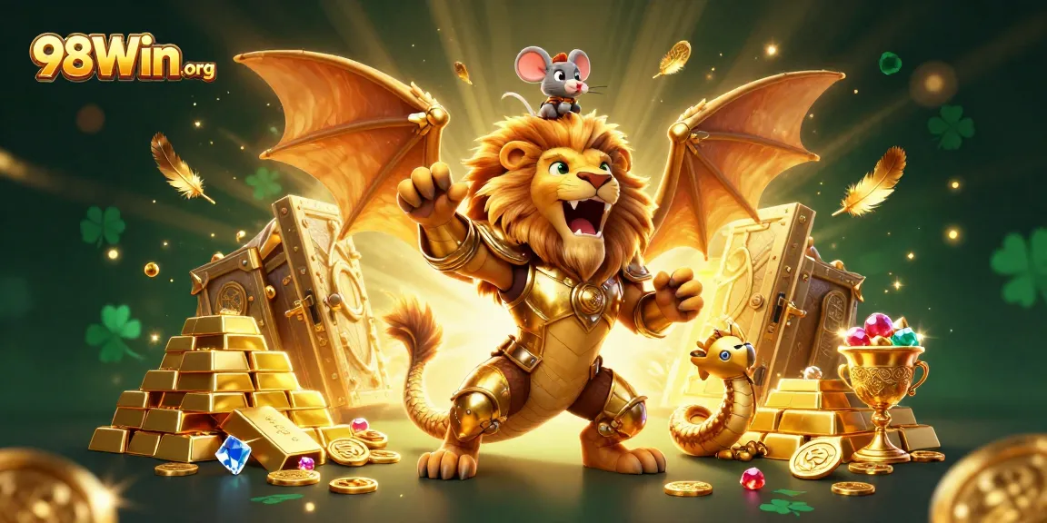 Experience the excitement of 98Win org with a triumphant chimera in a rich casino scene.
