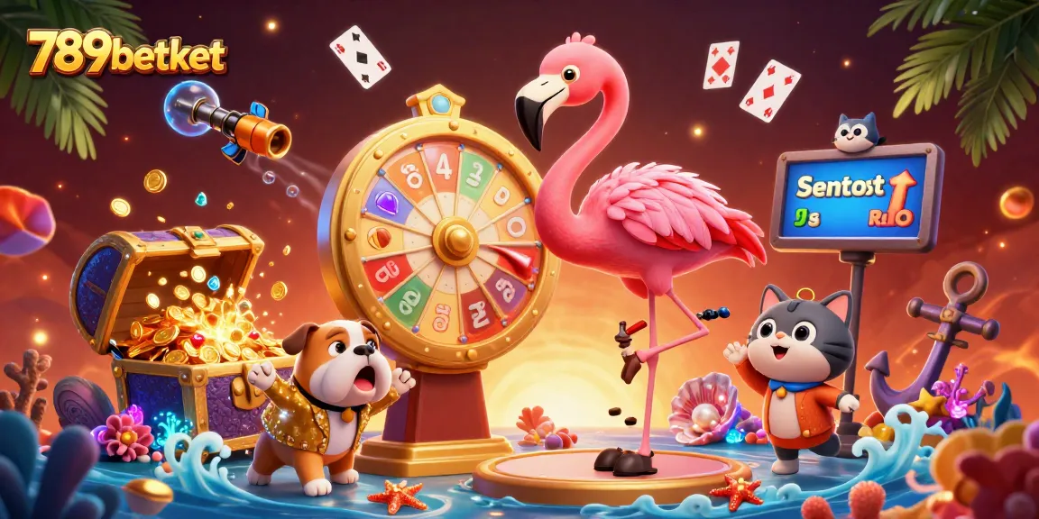 Engage with 789betket in a vibrant casino scene featuring prizes and exotic underwater treasures.