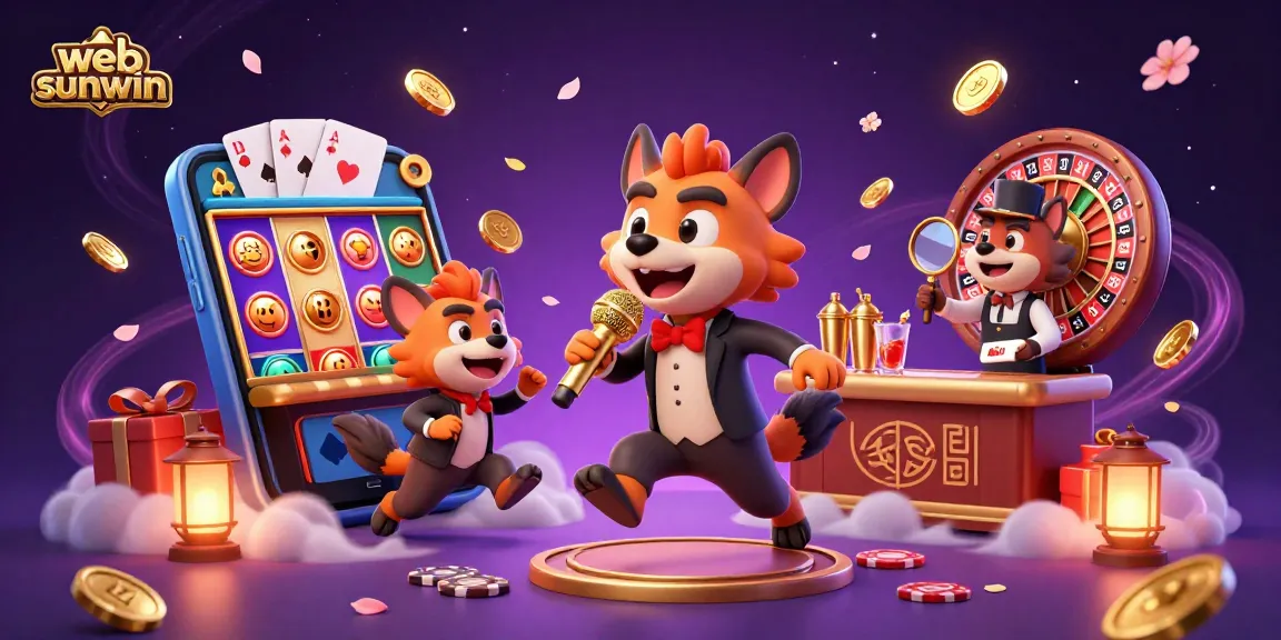 Engage with web sunwin's animated scene showcasing our hyena characters in a vibrant casino atmosphere.