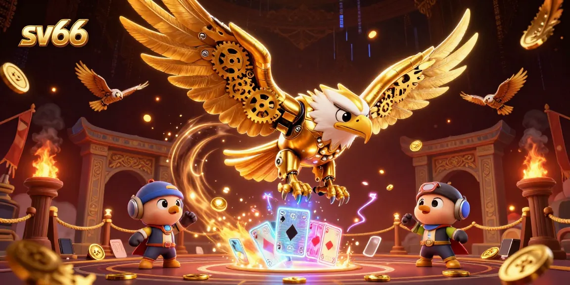 Experience thrilling gameplay with sv66 in this dynamic 3D casino illustration featuring cartoon characters and gambling elements.