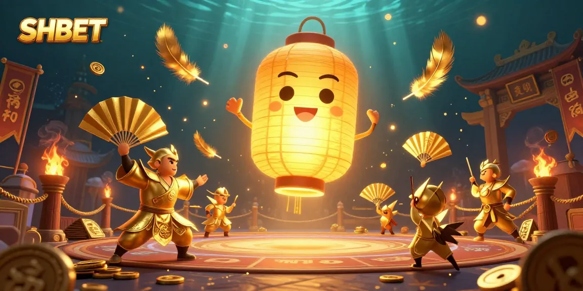 Engage with SHBET's vibrant casino atmosphere featuring a golden lantern spirit and dynamic game elements.