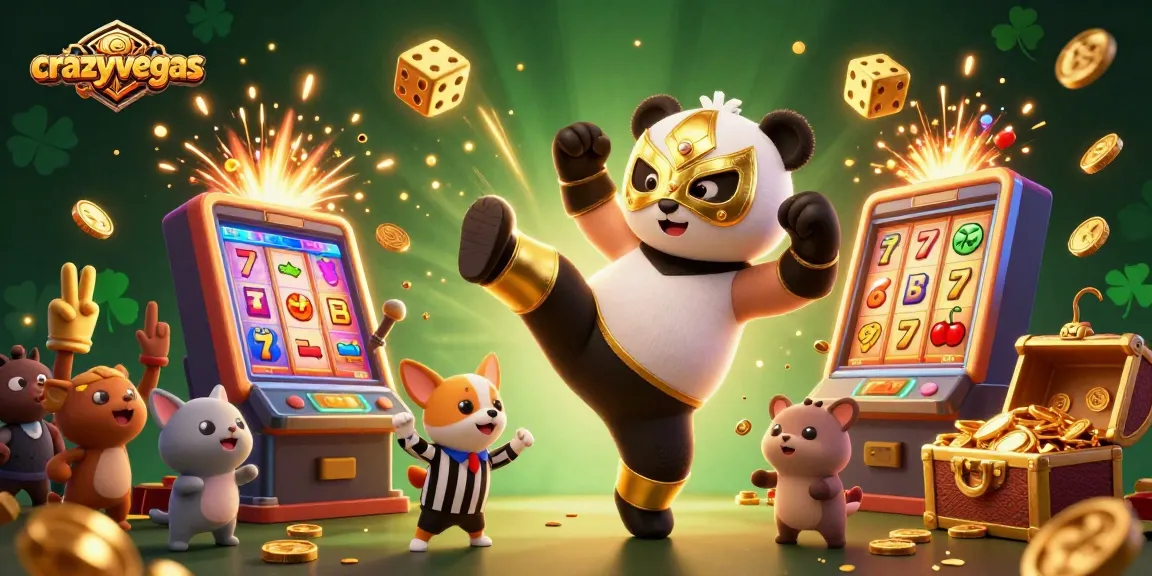 Experience thrilling gameplay at crazyvegas while a panda performs a kick in the exciting casino atmosphere.