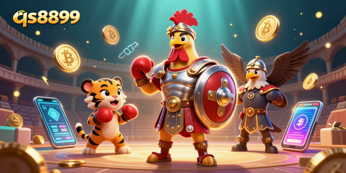 Engage in thrilling gaming at qs8899 with crypto-themed 3D casino art illustrating vibrant game elements.
