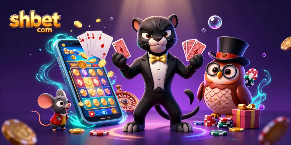 Join the excitement at shbet com with a stylish panther dealing cards amidst a rich casino scene.