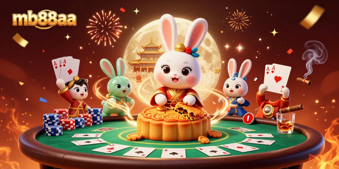 Experience the excitement of mb88aa with a vivid scene of the moon rabbit revealing poker chips.