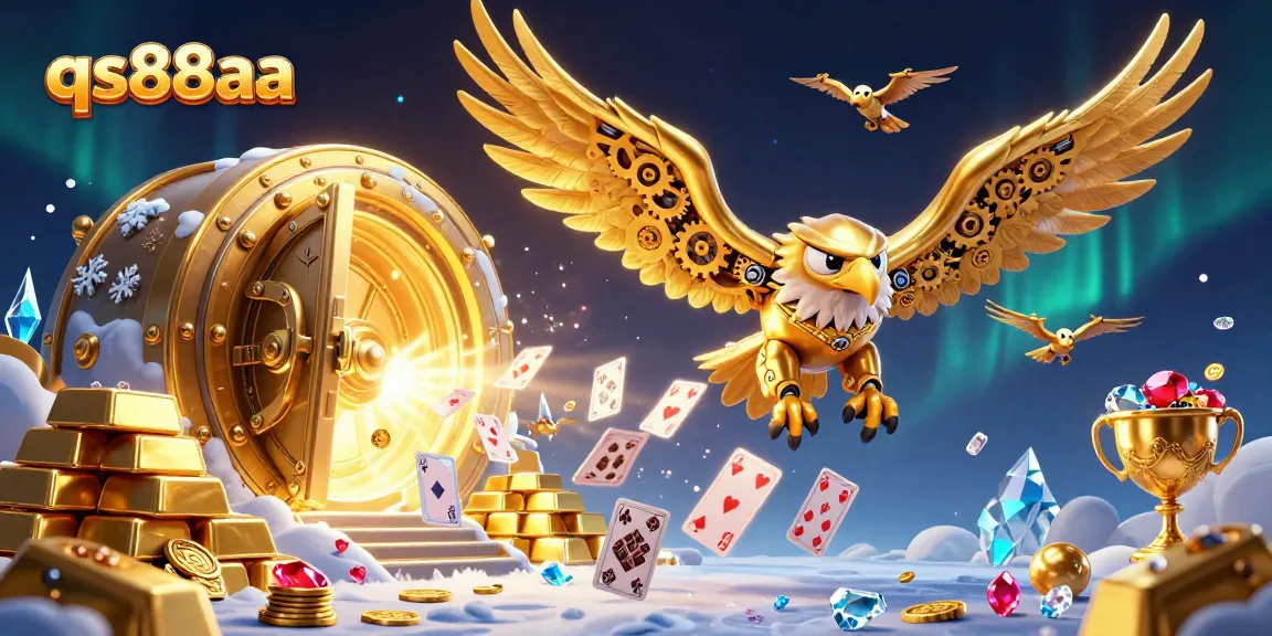 Experience thrilling gaming moments with qs88aa as a golden eagle dives through holographic cards.